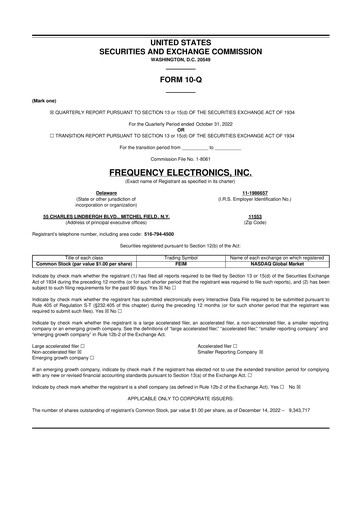 Thumbnail Frequency Electronics 10-Q Quarterly Report FY2023 