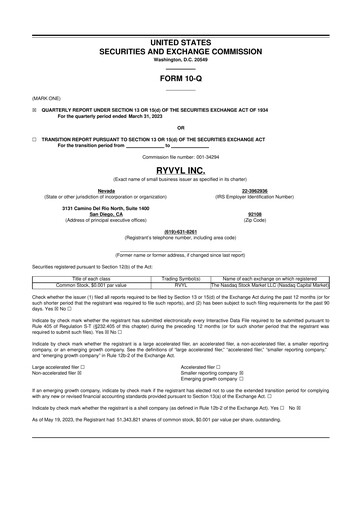 Vorschaubild Ryvyl Inc. 10-Q Quartalsbericht 2023 