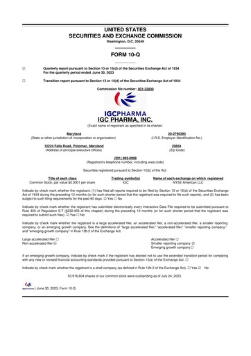 Thumbnail 	IGC Pharma 10-Q Quarterly Report FY2024 