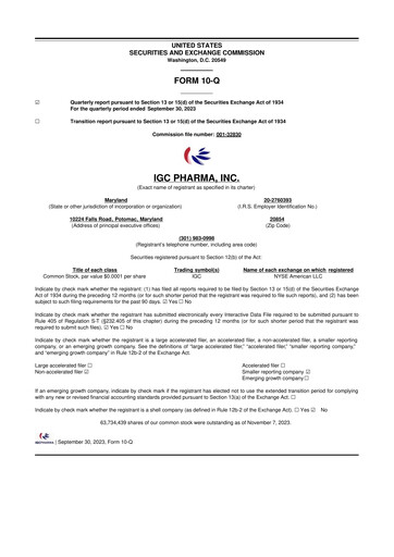 Thumbnail 	IGC Pharma 10-Q Quarterly Report FY2024 