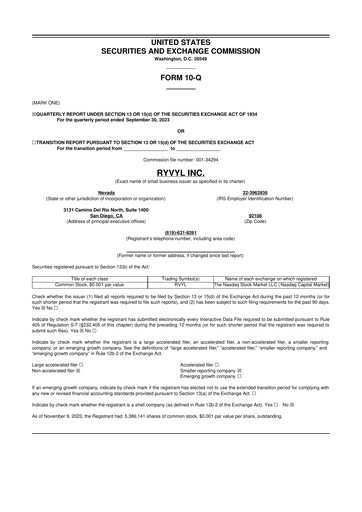 Vorschaubild Ryvyl Inc. 10-Q Quartalsbericht 2023 