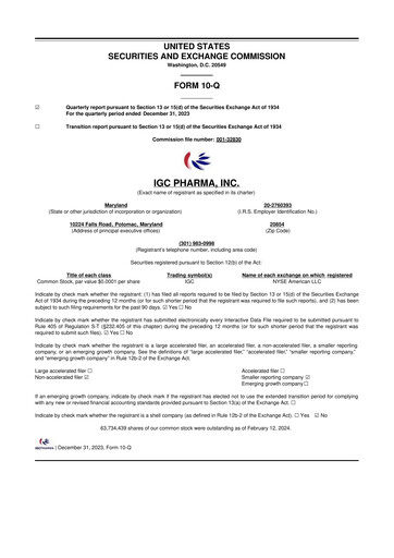 Thumbnail 	IGC Pharma 10-Q Quarterly Report FY2024 