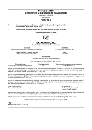 Thumbnail 	IGC Pharma 10-Q Quarterly Report FY2025 
