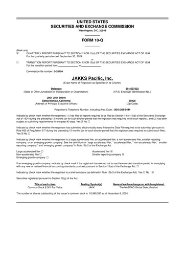 Thumbnail Jakks Pacific
 10-Q Quarterly Report FY 