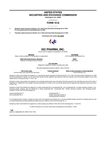 Thumbnail 	IGC Pharma 10-Q Quarterly Report FY2025 