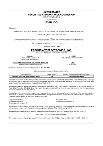 Thumbnail Frequency Electronics 10-Q Quarterly Report FY2025 