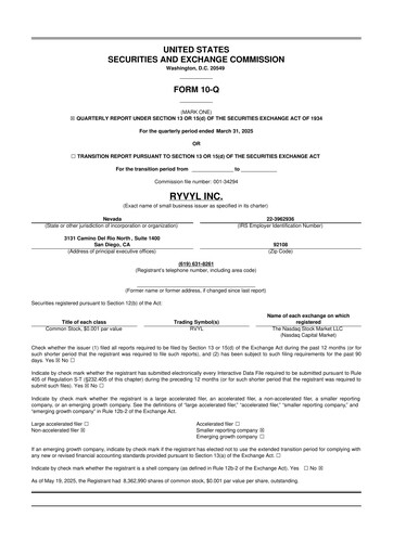Vorschaubild Ryvyl Inc. 10-Q Quartalsbericht 2025 