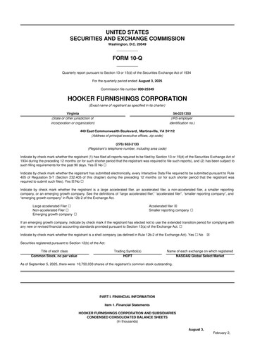 Thumbnail Hooker Furnishings 10-Q Quarterly Report FY2026 