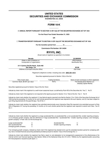 Miniature Ryvyl Inc. 10-K Rapport annuel 2025