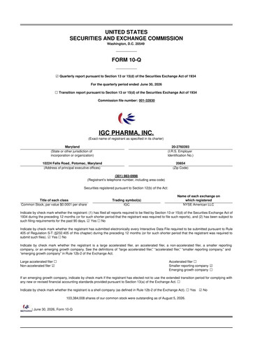 Thumbnail 	IGC Pharma 10-Q Quarterly Report FY2026 