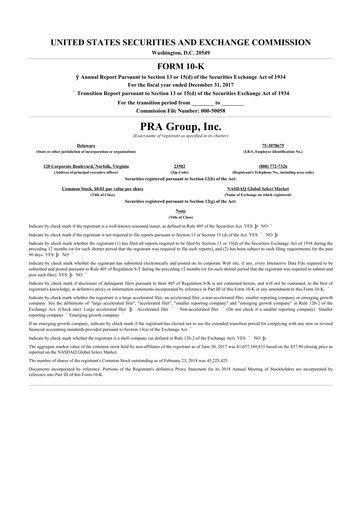 Vorschaubild PRA Group
 10-K Jahresbericht 2017