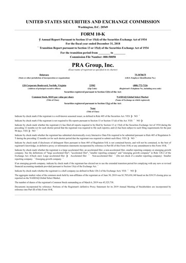 Vorschaubild PRA Group
 10-K Jahresbericht 2018