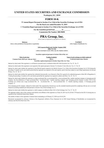Vorschaubild PRA Group
 10-K Jahresbericht 2019