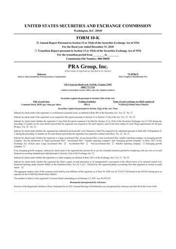 Vorschaubild PRA Group
 10-K Jahresbericht 2020
