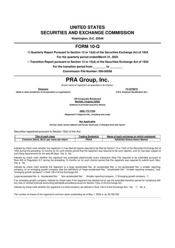 Thumbnail PRA Group
 10-Q Quarterly Report FY2023 