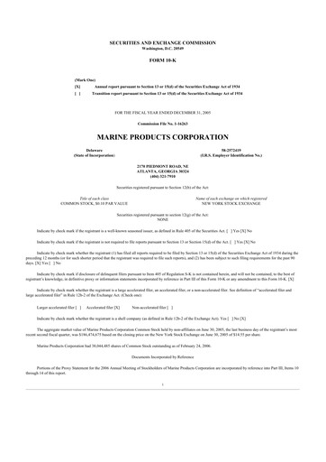 Thumbnail Marine Products Corporation 10-K Annual Report 