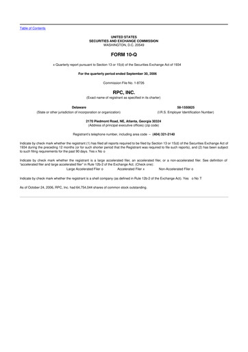 Thumbnail RPC, Inc. 10-Q Quarterly Report FY 