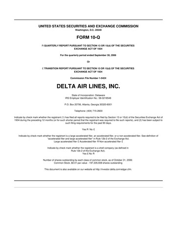 Thumbnail Delta Air Lines 10-Q Quarterly Report FY 