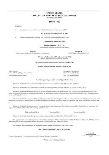 Thumbnail Beazer Homes USA
 10-K Annual Report 