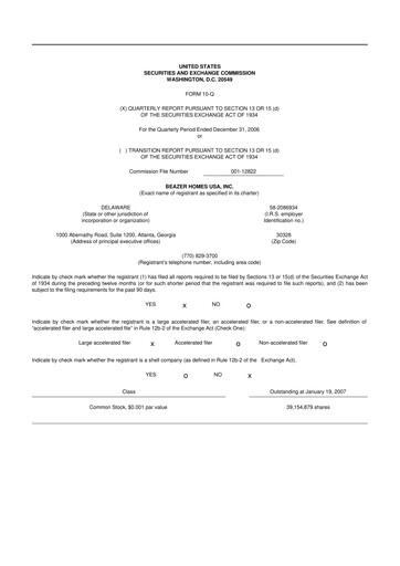 Thumbnail Beazer Homes USA
 10-Q Quarterly Report FY 