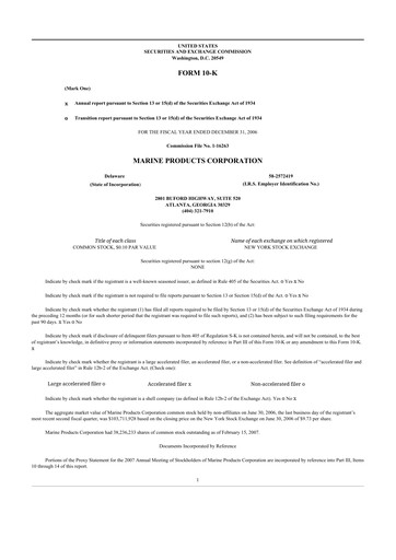 Thumbnail Marine Products Corporation 10-K Annual Report 