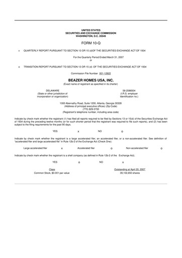 Thumbnail Beazer Homes USA
 10-Q Quarterly Report FY 