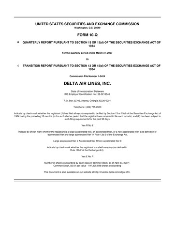 Thumbnail Delta Air Lines 10-Q Quarterly Report FY 