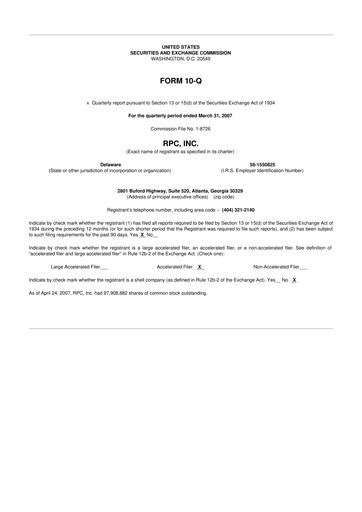 Thumbnail RPC, Inc. 10-Q Quarterly Report FY 