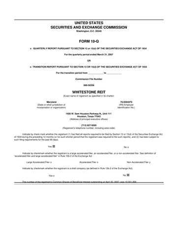 Thumbnail Whitestone REIT 10-Q Quarterly Report FY 