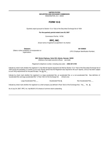 Thumbnail RPC, Inc. 10-Q Quarterly Report FY 