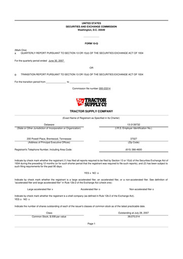 Miniature Tractor Supply 10-Q Rapport trimestriel  