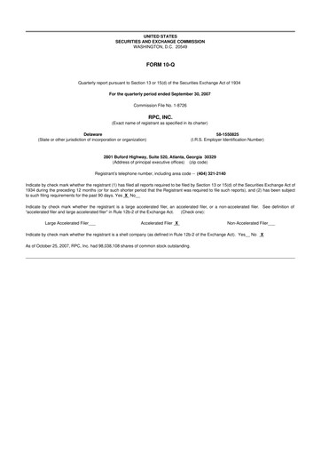 Thumbnail RPC, Inc. 10-Q Quarterly Report FY 