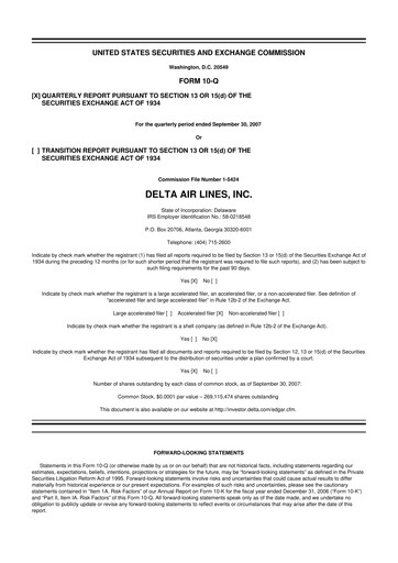 Thumbnail Delta Air Lines 10-Q Quarterly Report FY 