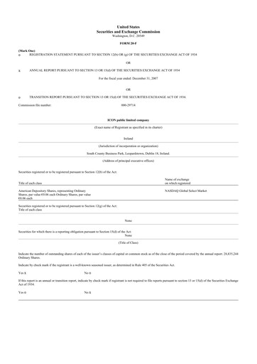 Thumbnail ICON plc 20-F Annual Report 