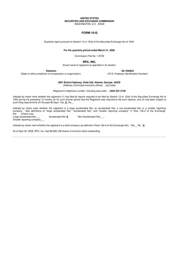 Thumbnail RPC, Inc. 10-Q Quarterly Report FY 