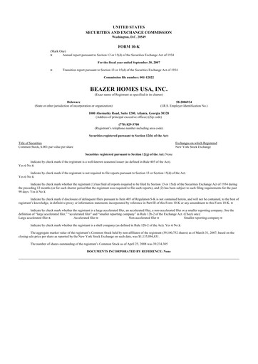 Thumbnail Beazer Homes USA
 10-K Annual Report 