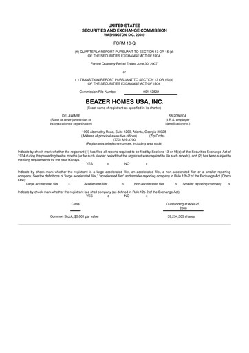 Thumbnail Beazer Homes USA
 10-Q Quarterly Report FY 