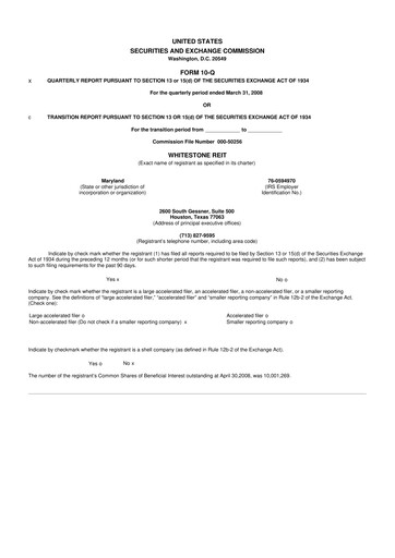 Thumbnail Whitestone REIT 10-Q Quarterly Report FY 