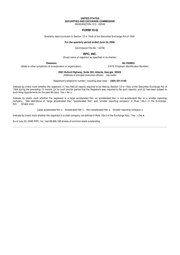 Thumbnail RPC, Inc. 10-Q Quarterly Report FY 
