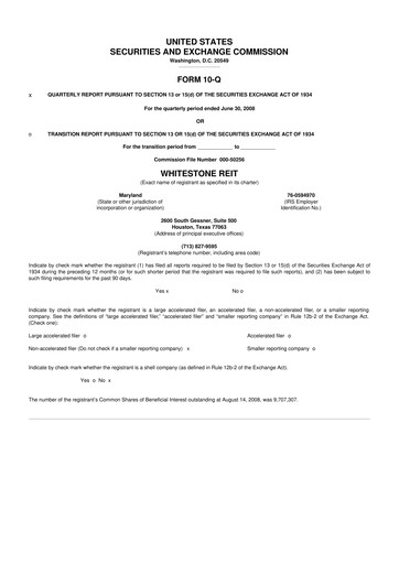 Thumbnail Whitestone REIT 10-Q Quarterly Report FY 