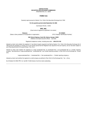 Thumbnail RPC, Inc. 10-Q Quarterly Report FY 