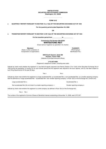 Thumbnail Whitestone REIT 10-Q Quarterly Report FY 