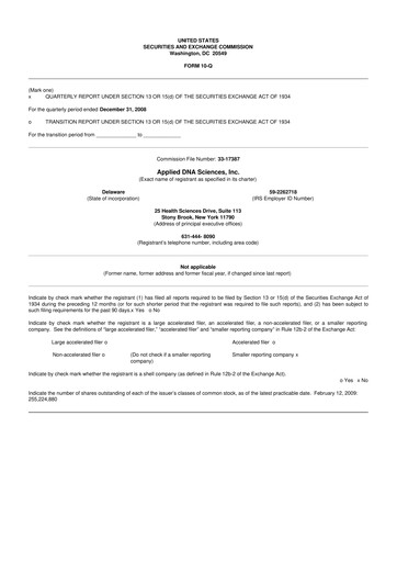Miniature Applied DNA Sciences
 10-Q Rapport trimestriel  