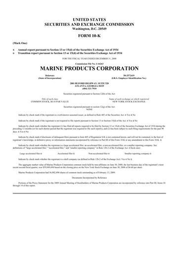 Thumbnail Marine Products Corporation 10-K Annual Report 