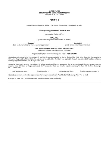 Thumbnail RPC, Inc. 10-Q Quarterly Report FY 