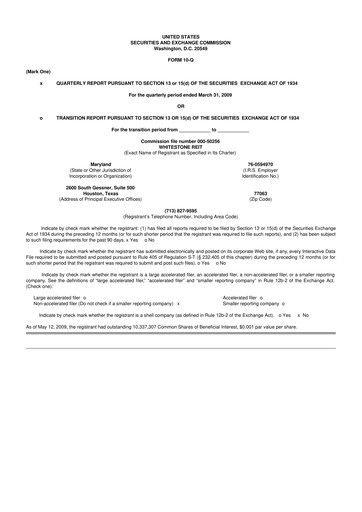Thumbnail Whitestone REIT 10-Q Quarterly Report FY 