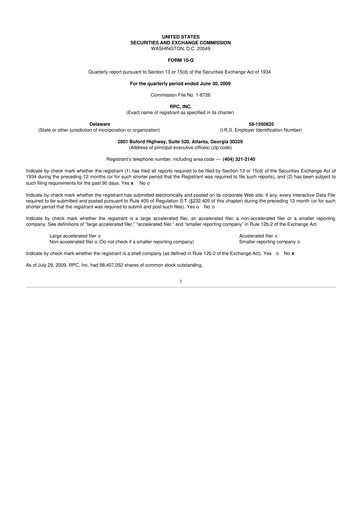 Thumbnail RPC, Inc. 10-Q Quarterly Report FY 