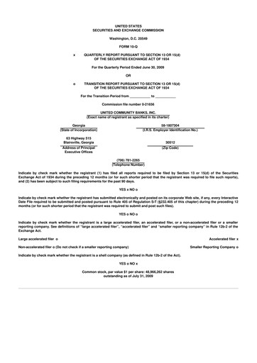 Miniature United Community Bank 10-Q Rapport trimestriel  