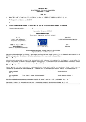 Thumbnail Brown & Brown
 10-Q Quarterly Report FY 