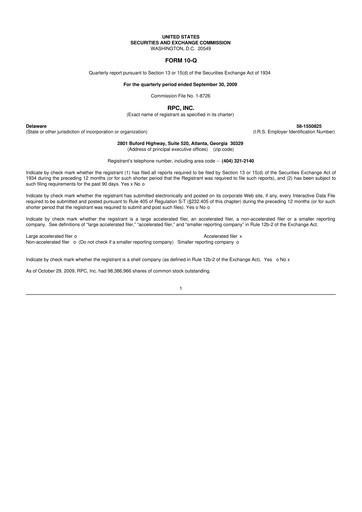 Thumbnail RPC, Inc. 10-Q Quarterly Report FY 